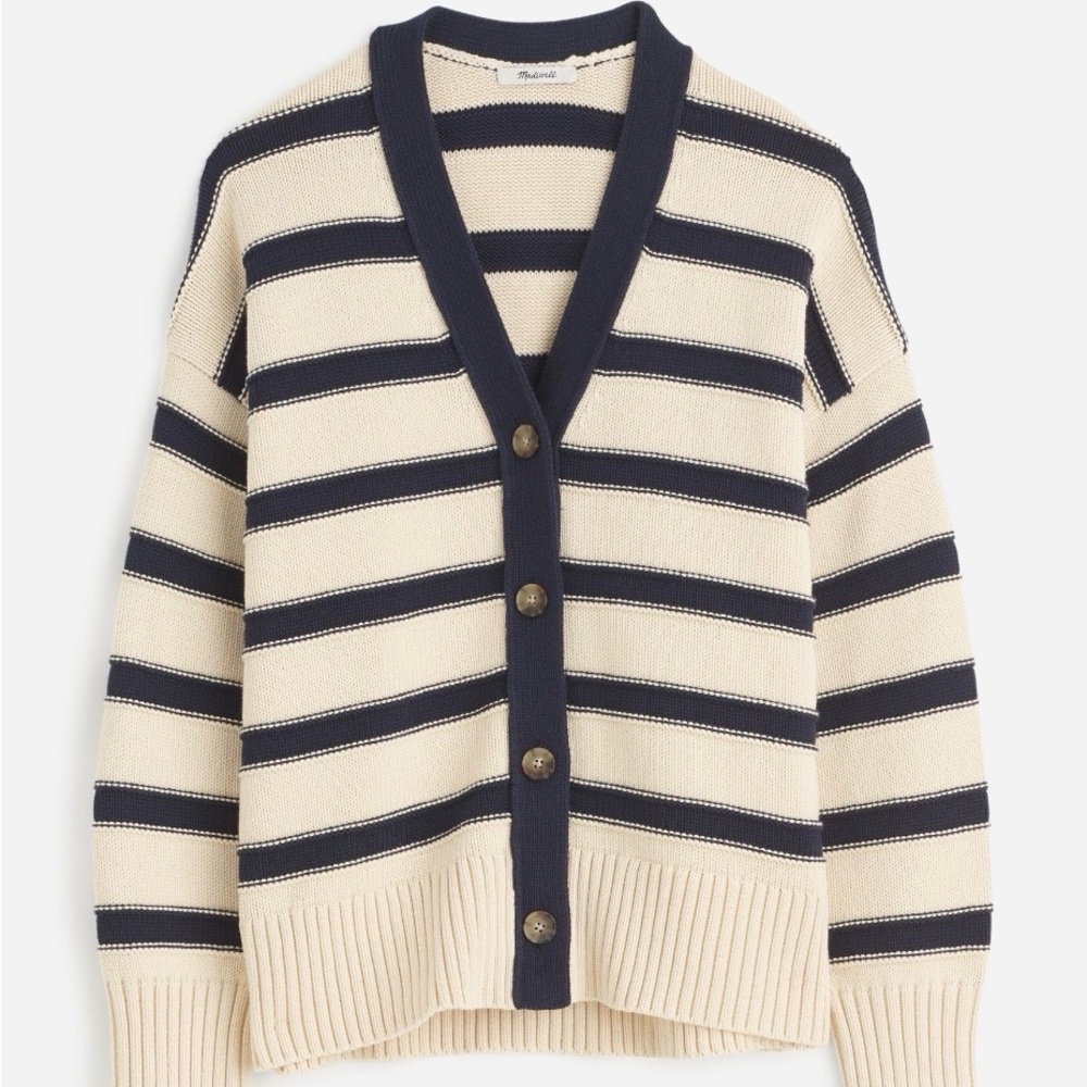 NWT Madewell Navy and Cream Striped Cardigan